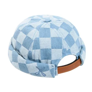 bonnet docker miki de chez Béton Ciré en denim damier