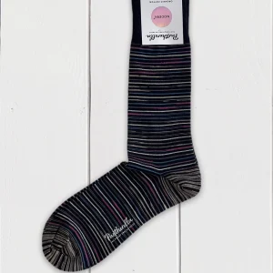 chaussettes pantherella à rayures irrégulières marine en coton biologique