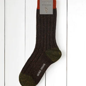 chaussettes scott-nichol épaisses en mérinos et soie chataîgne