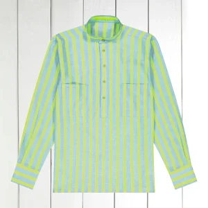 chemise col mao en coton oxford fluo réfléchissant