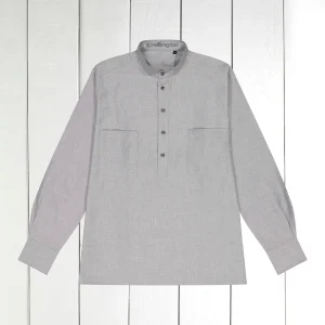 chemise col mao en coton oxford grey