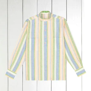chemise col mao en pur lin à rayures fantaisies acidulées