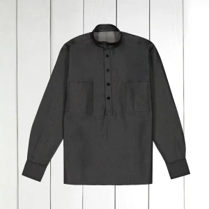chemise col mao en denim noir
