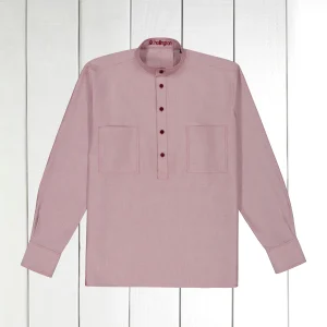 chemise col mao en coton oxford carmin