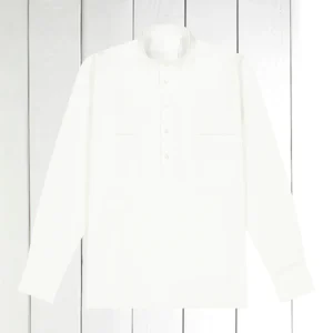 chemise à col mao en coton piqué blanc