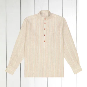 chemise col mao en pur lin à rayures irrégulières berlingot
