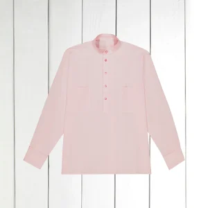 chemise à col mao en seersucker rose