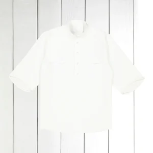 chemise Deauville manches courtes à col mao en coton piqué blanc
