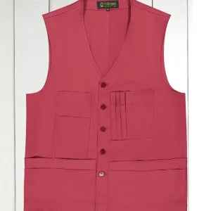 gilet 20 poches en serge de coton extensible vieux rose