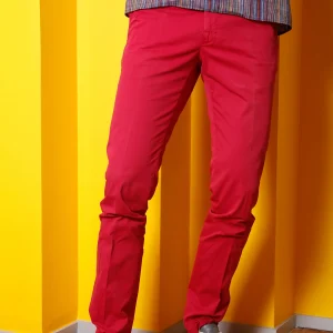 pantalon chino en coton extensible framboise