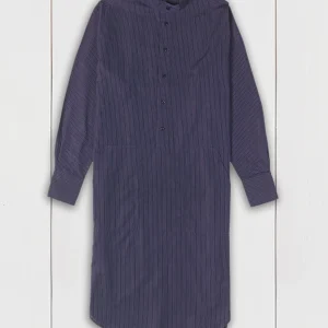 chemise de nuit kamiz en toile de coton bleu nuit à rayures ciel