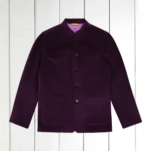 veste tyrol ajustée à col nehru en velours de laine magenta