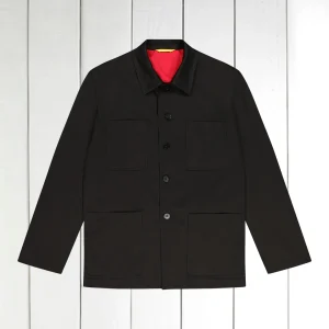 veste lyon à col charpentier en serge de coton extensible noire