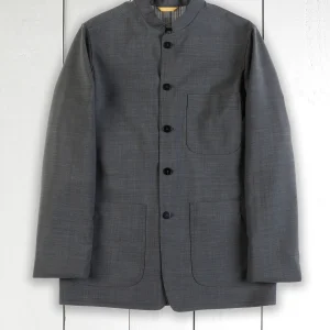 veste tyrol ajustée à col nehru en laine double-face gris lauze