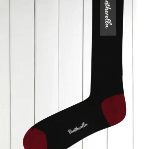 chaussettes pantherella en coton noir à glands bordeaux
