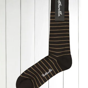 chaussettes pantherella en laine chocolat à rayures macchiato