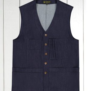 gilet 20 poches en denim extensible sanforisé indigo