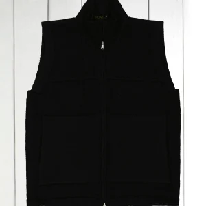 gilet zippé à col officier en laine et cachemire noir Inis Meáin