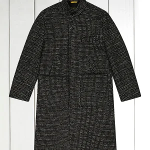 manteau long lund en drap de laine et mohair fantaisie noir