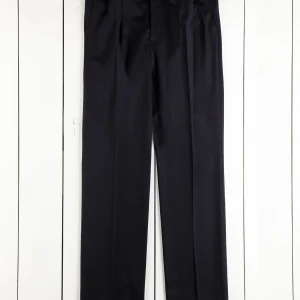 pantalon luca à plis taille haute en laine extensible bleu marine