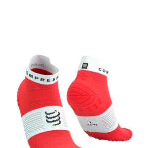 Chaussettes Compressport Pro Racing Socks v4.0 run hauteur low basses Fluo rouge blanc