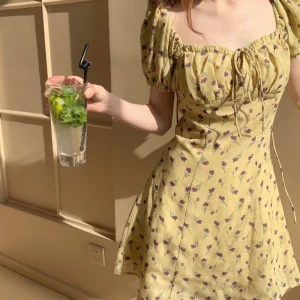 Robe Coréenne Fleurie Jaune