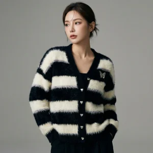 Cardigan Rayé Coréen Femme