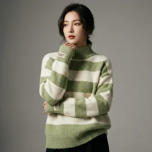 Pull Rayé Col Roulé Coréen Femme