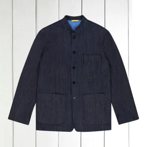 veste tyrol ajustée à col nehru en denim extensible brut