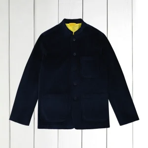 veste tyrol ajustée à col nehru en velours de laine dark navy