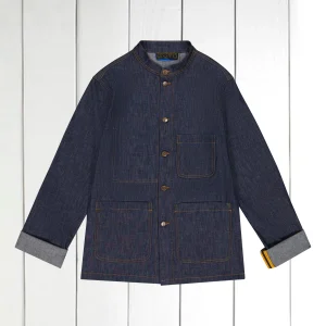 veste naipaul col à officier non doublée en denim indigo