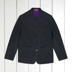 veste tyrol ajustée en laine et cachemire effet nid d'abeille indigo