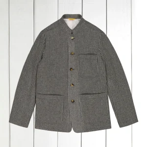 veste tyrol ajustée en laine et cachemire effet tricot à rayures indigo