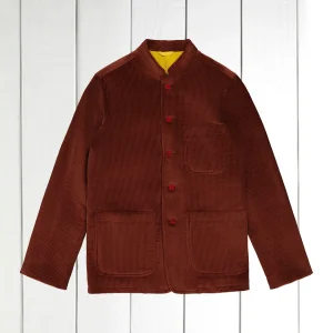 veste tyrol ajustée à col nehru en velours de laine châtaigne