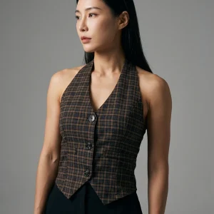 Cardigan Rétro Femme Coréenne à Carreaux